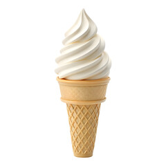 Creamy vanilla soft serve ice cream cone isolated on transparent background