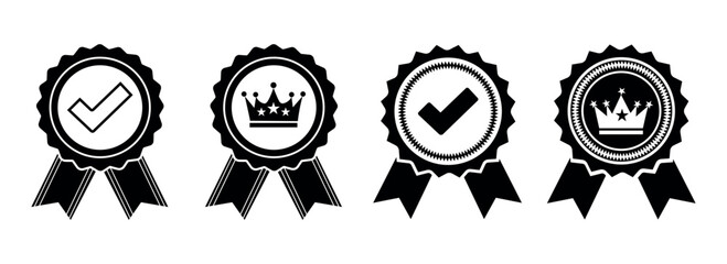 award badge icon set vector with checkmark and crown for achievement, winner, and recognition