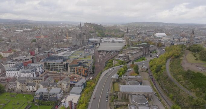 Aerial view of calton hill and cityscape, Scotland.
