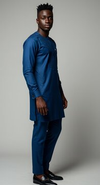 black people wearing traditional clothes, neutral background with space