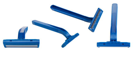Collage with new disposable shaving razors, isolated on a transparent background