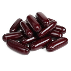 Brown herbal medicine capsules, pills, vitamins and supplements isolated on a white background