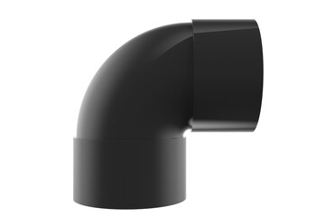 High-Resolution Isolated 90-Degree Black Plastic Pipe Elbow, Essential Plumbing Fitting for Water and Waste Management Systems. Perfect for Engineering, Construction and Home Improvement Projects.