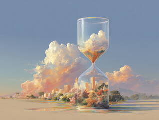 Hourglass showing city and nature passing time