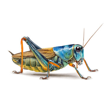 Cricket, watercolor painting, vector illustration, isolated on a white background.