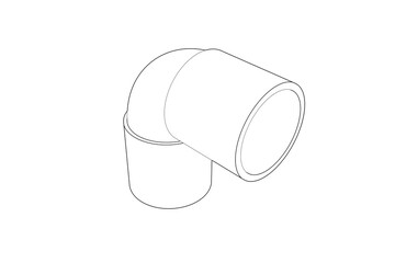 90-Degree Pipe Elbow Line Art: High-res technical illustration. Isolated PNG with transparent background, perfect for construction, DIY, engineering, architectural design, plumbing system diagrams.