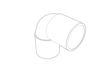 90-Degree Pipe Elbow Line Art: High-res technical illustration. Isolated PNG with transparent background, perfect for construction, DIY, engineering, architectural design, plumbing system diagrams.