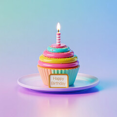 Happy Birthday Cupcake with Candle | Colorful Celebration Dessert Image