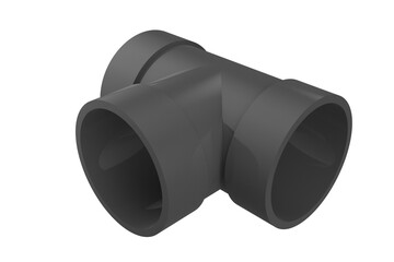 Dark Grey Plastic T-Junction Pipe Fitting Isolated PNG HD Transparent Background for Plumbing, Construction, Industrial Diagrams, Graphics Design Elements, DIY, and Engineering Projects.