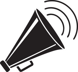 Black megaphone icon with sound waves isolated on transparent background
