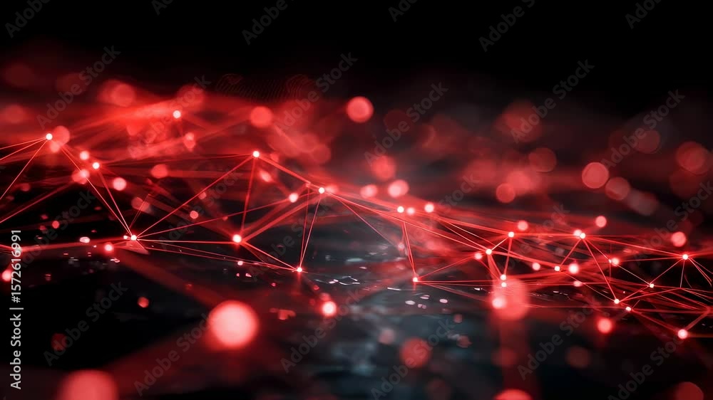 Aufkleber a visual representation of interconnected network nodes glowing red signifying potential threats fro