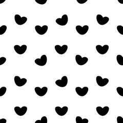 Many big rounded hearts. Silhouette. Seamless vector pattern. Repeating romantic ornament. Isolated colorless background. Romantic symbols of love. Idea for web design.