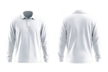 White polo shirt, long sleeves, front & back views (1)