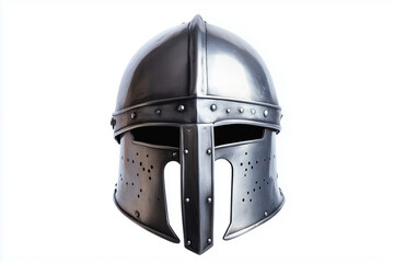 Fototapeta premium Medieval knight helmet isolated white background..