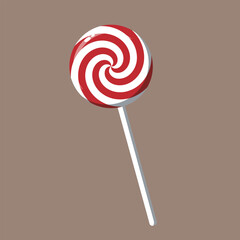 Vector illustration of candy. New Year's bright striped lollipop o a stick.
