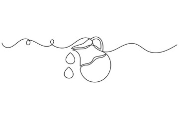 Continuous one line sketch of jug in minimalist style isolated outline vector drawing on white background
