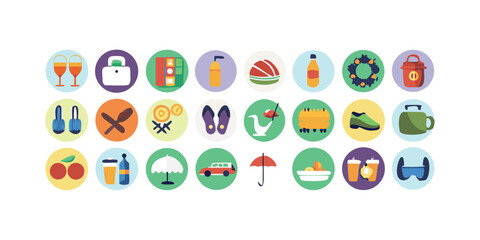 Set of 20 colorful summer vacation icons vector
