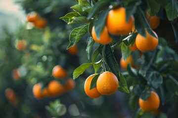 Vibrant citrus orchard revealing ripe oranges amidst verdant foliage serenity