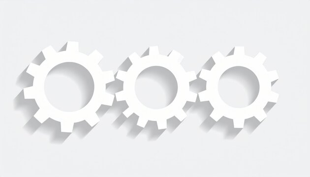 Three White Gears On Light Gray Background