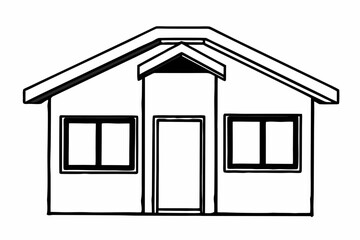 Simple Line Drawing House Icon Black White Minimalist