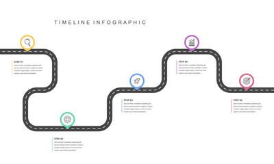 Business road map timeline infographic concept. with icons and 5 steps, Corporate milestones graphic elements. workflow layout, diagram, report, web design. Creative, Vector illustration.