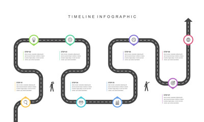 Business road map timeline infographic concept. with icons and 8 steps, workflow layout, diagram, report, web design. Business Milestone. Vector illustration