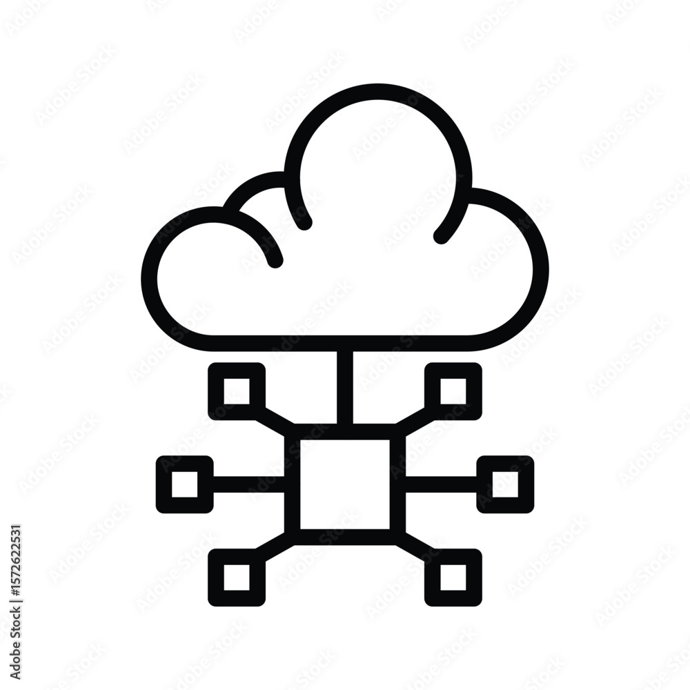 Fototapete a cloud above a central square linked to 5 smaller squares all elements are black outlines