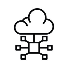 A cloud above a central square linked to 5 smaller squares All elements are black outlines