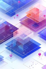 Glassmorphic UI components arranged in isometric layers, floating AI agents and neural nodes, pastel CMYK palette for high resolution posters