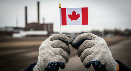 Patriotism in the Industrial Heartland, A Handful of Canadian Pride on a Cold Day by the Factory