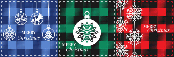 Christmas Checkered Plaid Tartan Background Cards