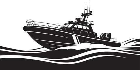 Silhouette of Speedboat on Waves