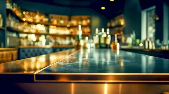 Blur shot of classic luxury counter bar drink.cocktail bartender with light gold bokeh in night background.For beverage product shot