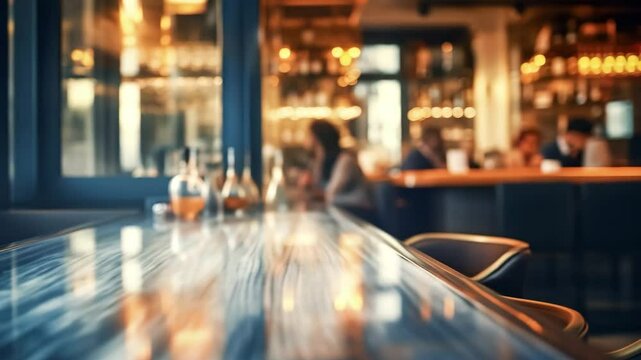 Blur shot of classic luxury counter bar drink.cocktail bartender with light gold bokeh in night background.For beverage product shot