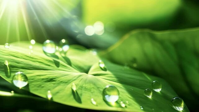 Close up macro shot of beautiful water drops on lotus leaf,leaves background.abstract detailed foliage.quietly poetic concepts.environmental and ecology