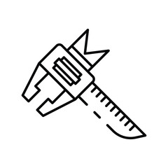 A black outline drawing of a caliper measuring tool on a white background