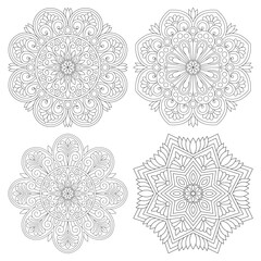 4 Mandala Coloring Pages Bundle Relaxation for Adults & Teens, vector illustration