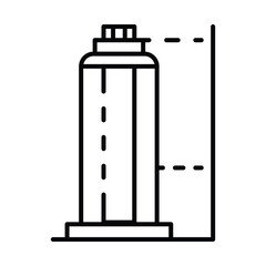 An outlined skyscraper illustrated with a flat linear style and a measurement line to the side