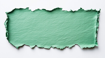 
Isolated torn piece of blank green paper note cardboard with rough texture and copy space for text on white background design element.