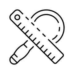 Black outline of ruler and magnifying glass crossed over each other