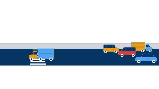 Urban traffic flow with pedestrian crosswalk 2D cartoon object animation. Moving autos, driving cars. Transportation. City road vehicles movement animated flat colorful item 4K video isolated on white