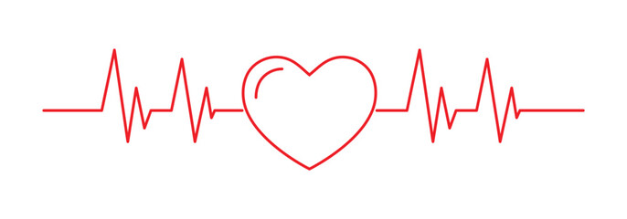Heartbeat Wave with Heart Symbol – Elegant Red Pulse Line Vector Blending Medical ECG Rhythm and Romantic Love Concept for Health, Wellness, and Emotional Care Design on Transparent Background