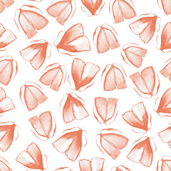 seamless pattern of orange moths hand painted watercolor illustrations on white background