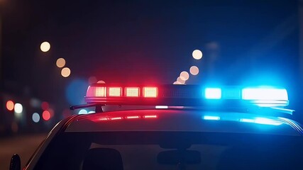 alternating red blue emergency lights illuminate night blurred optical effects simulating police car flashing urban dramatic video - Powered by Adobe