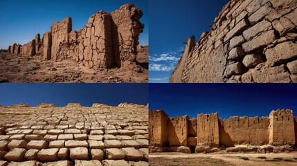 Ancient Ruins of Adobe Structures Under Blue Sky - Desert Landscape