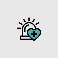 Obraz premium Minimalist Icon Design Featuring a Blue and Green Heart with a Plus Sign Overlaid on a Black Outline Siren Light with Rays