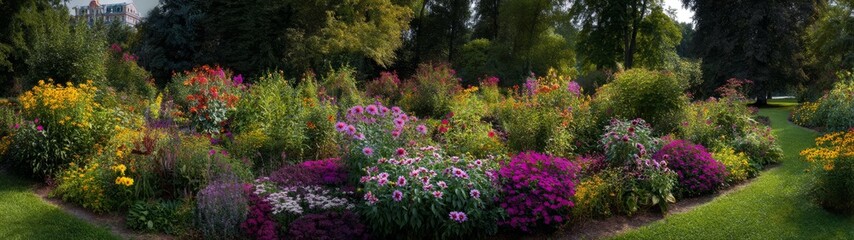 Obraz premium Vibrant flower garden city park hdr 360 degrees scenic view nature