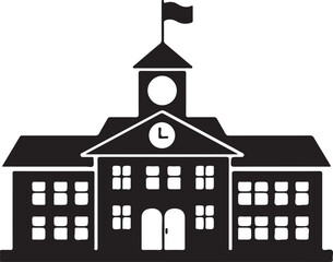 School Building Silhouette Vector Style Illustration