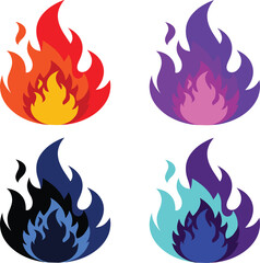 Colorful Fire Set Four Flame Variations