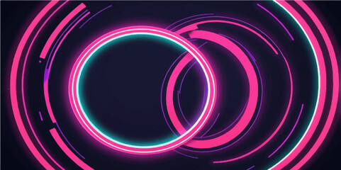 Abstract Neon Rings: A mesmerizing display of vibrant, concentric neon rings glows with futuristic energy on a dark background, offering a dynamic and captivating design.